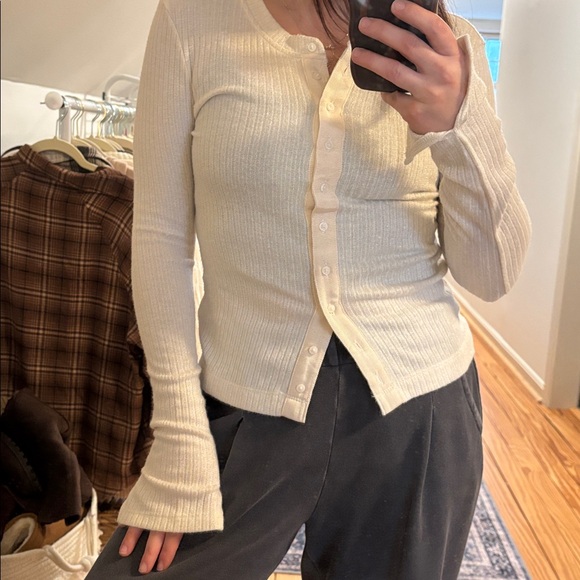 aerie Tops - aerie Cream Ribbed Button-Down Long Sleeve Top